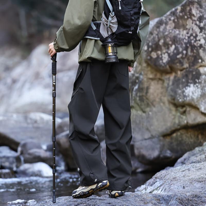 SWAMP AREA American Rivet Hiking Pants for Men, Spring And Autumn Trendy Cargo Pants, Casual Versatile Wrinkled Trousers KS2503 Black M