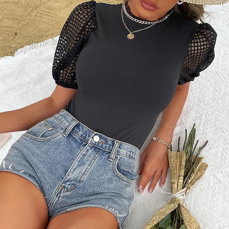Women'S Lace Patchwork Tight Black Sexy Elegant Temperament Solid Color Long Sleeved Lace Jumpsuit