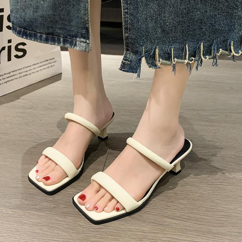 New Style Popular Open Toe High Heeled Sandals Women's Summer New Fashion Square Head Thick Heel Mid-heel Slippers Zapatos Mujer