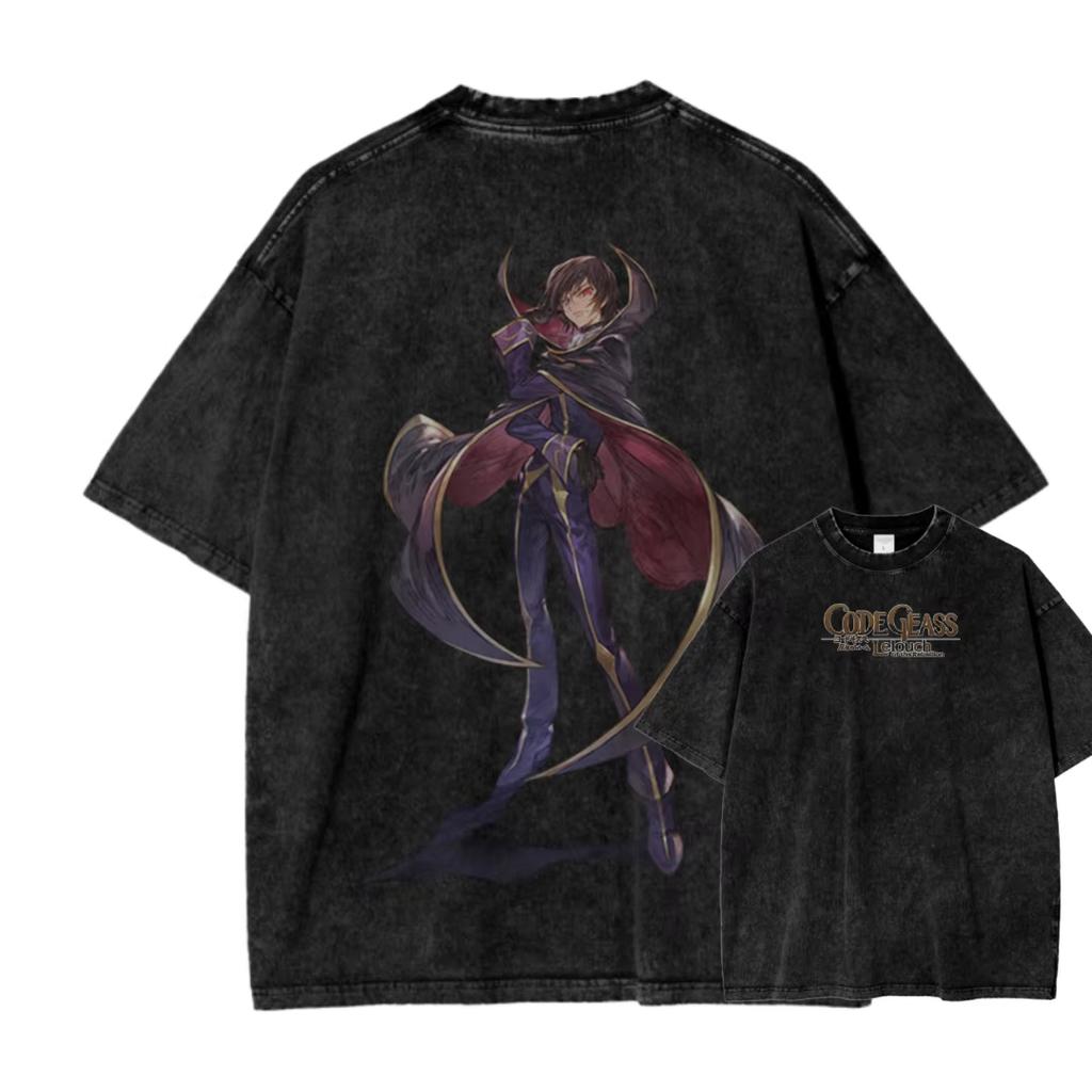 2026 Code Geass Washed Shirt New Model Anime Lover T-shirt Men Women Clothing Streetwear Y2k Short Sleeves Casual Clothing