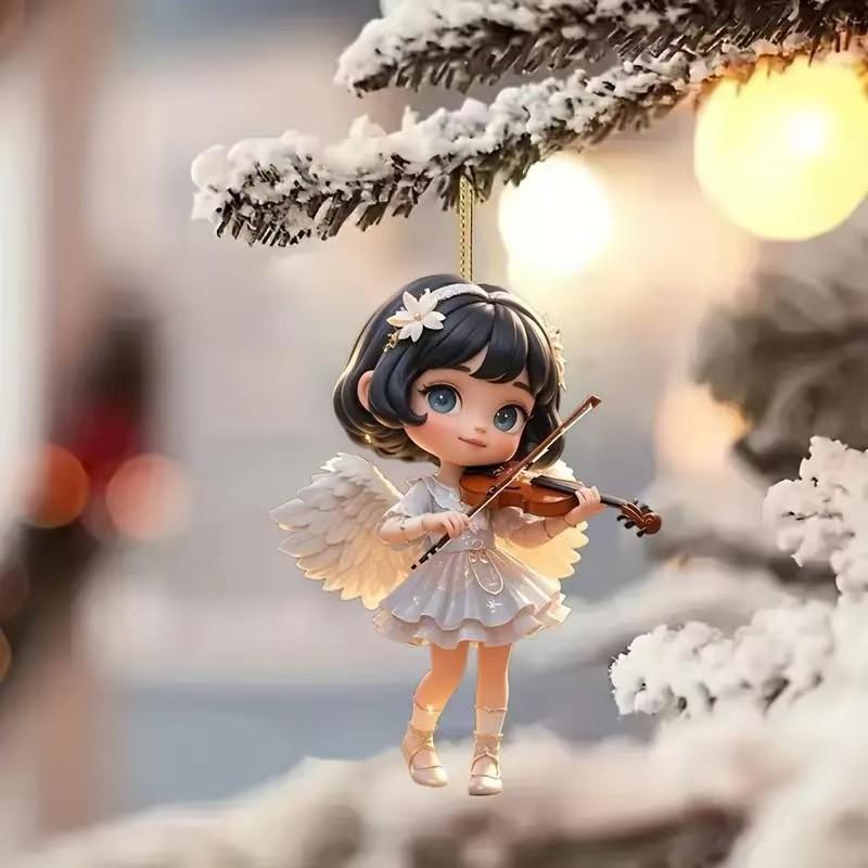 Flat Acrylic Surface Pendant With Angel Playing Violin Style For Decor Vehicle