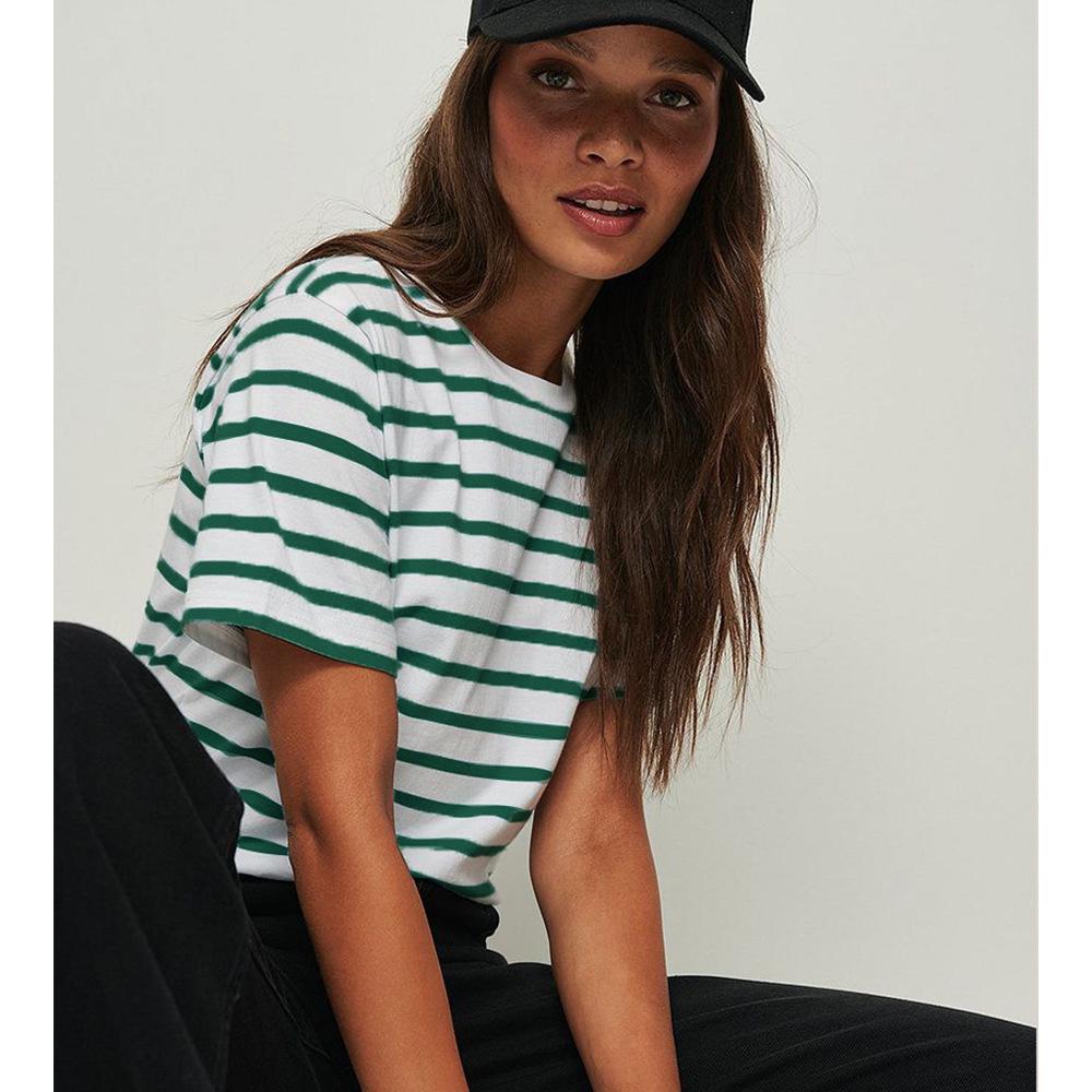 2026 Spring/Summer European & American Trend: Versatile Striped Round Neck Casual Short Sleeve T-Shirt