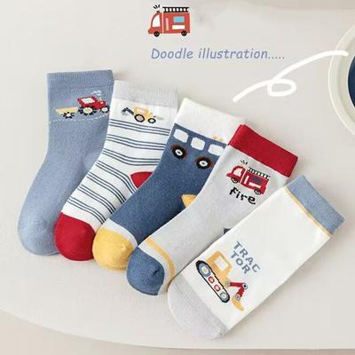 5Pairs Autumn Children Cotton Socks Fashion Car Boys Sports Sock Soft Comfortable Kids Middle Tute Socks 1-14Year Baby Footwear