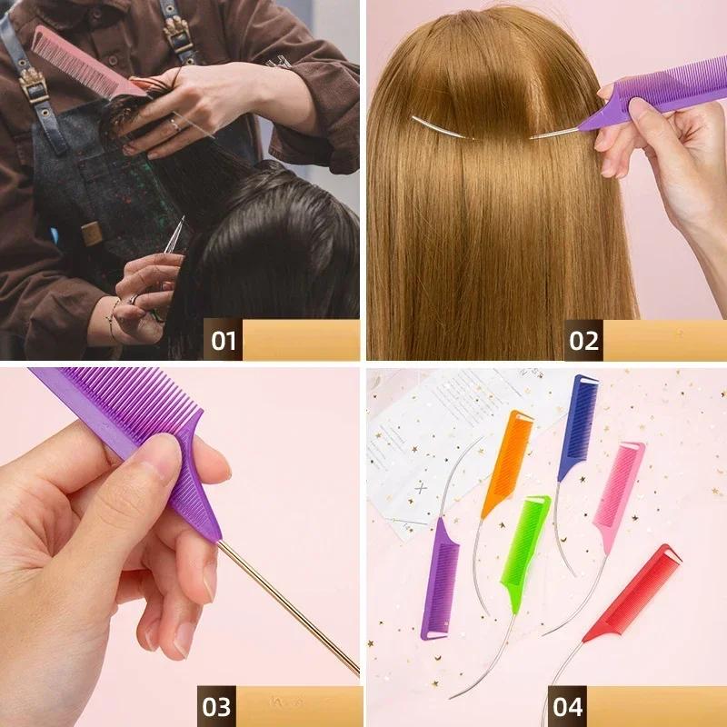 Professioneller Friseursalon-Stylingkamm aus Kunststoff, hitzebeständig, antistatisch, zum Flechten, Rattenschwanz, gebogener Scheitelkamm, Haar-Accessoires