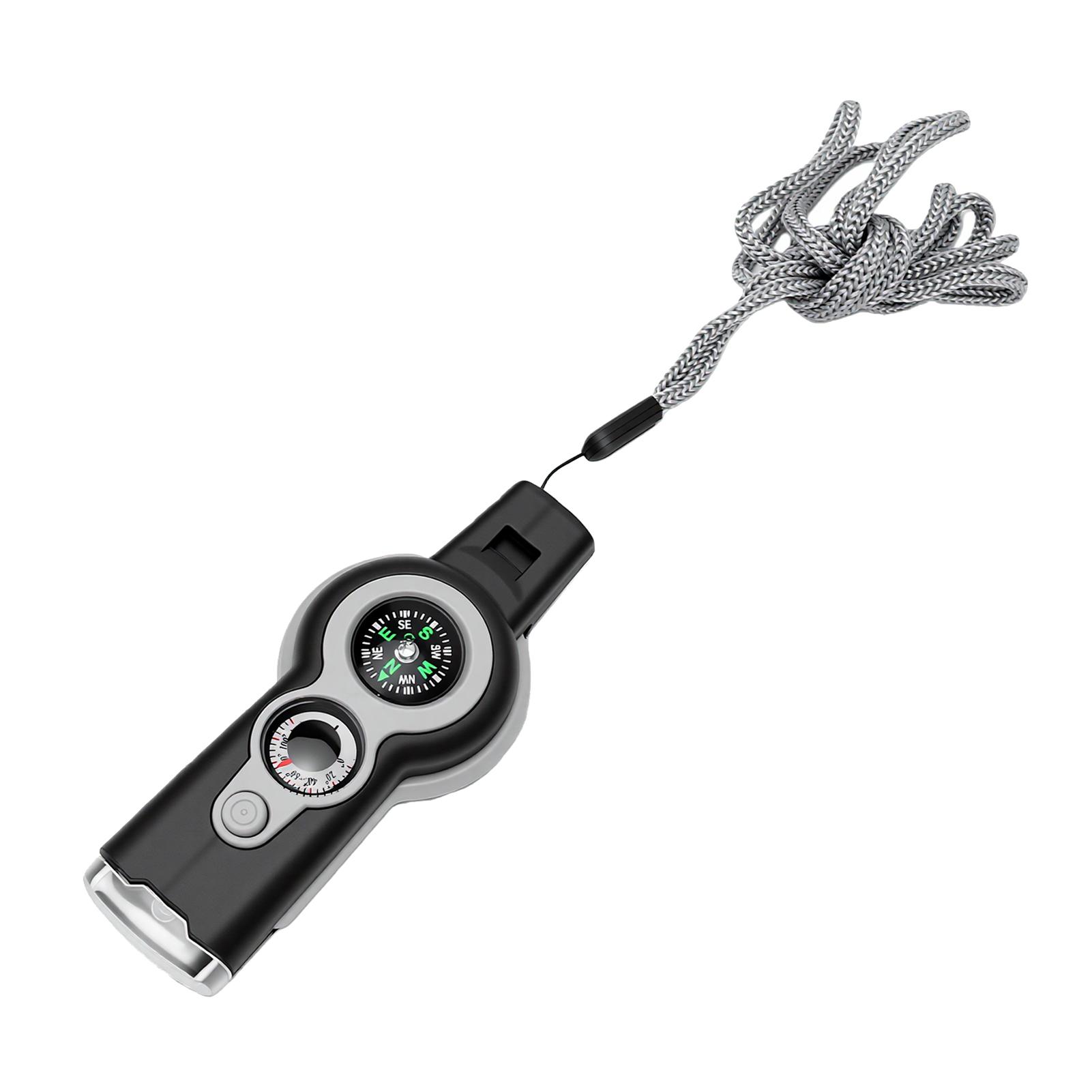 7 In 1 Emergency Survival Function Whistle Outdoor Multifunctional Tool Safety Whistle with Lanyard Compass Thermometer