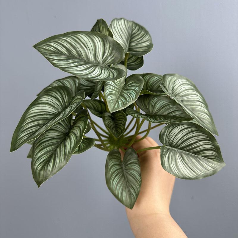 10pcs Hotel Decorative Plastic Simulation Apple Leaf Plant Restaurant Decoration Artificial 24 Leaves Alocasia Green Plants