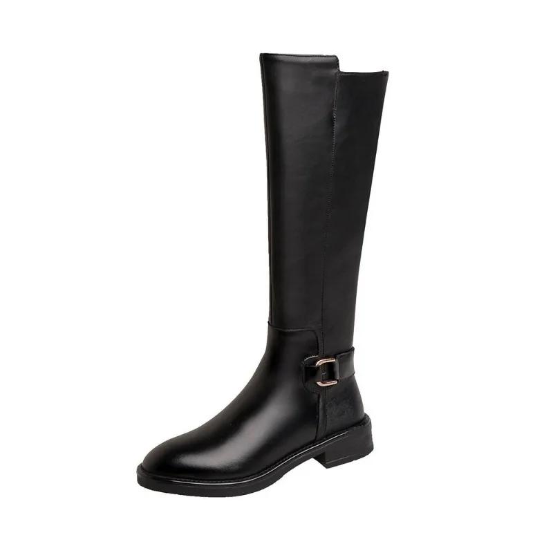 Maogu Female Winter Leather Long Boots 2024 Trend Spring Autumn Knee High Boot Women Comfortable Low Heels Black Luxury Shoes
