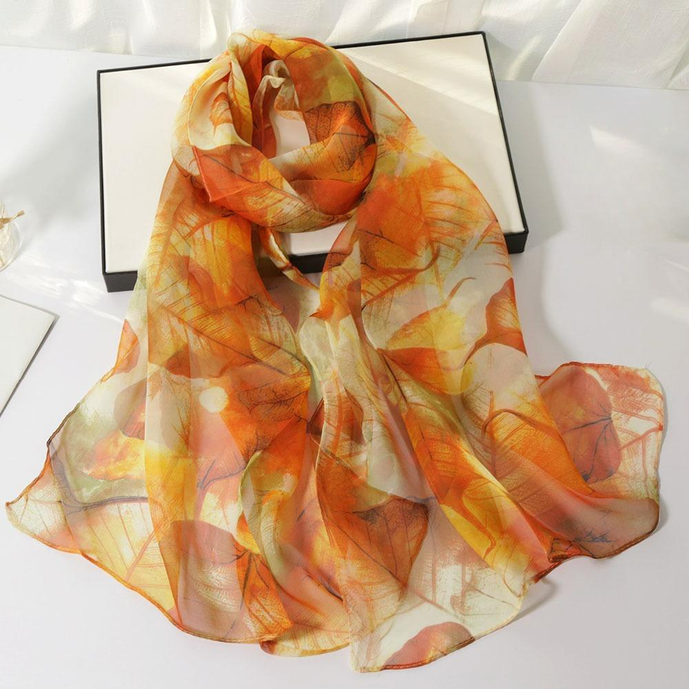 Fashion Thin and Long Printed Silk Scarf Sunscreen Scarf Simulation Silk Decoration Sunscreen Silk Scarf Women Spring and Summer