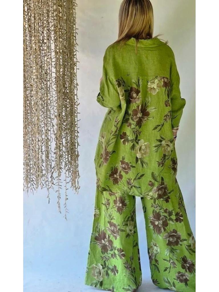 Spring Women's Floral Print Mid-Length Sleeve Top & Long Pants Set 2026
