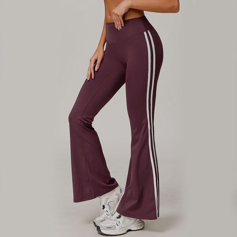 

Sexy Micro-Pull Yoga Pants Women s Summer High Waist Hip Lifting Stripes Slim Looking Stretch Belly Compression Running Exercise Workout Pants Burgundy S