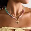 Colorful Dopamine Beaded Layered Necklace For Women Boho Heart Pendant OT Buckle Cuban Chain Chunky Choker Party Holiday Jewelry