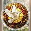 Round Hanging Stained Glass Panel with Butterfly and Floral Pattern for Window or Wall Decoration Indoor Outdoor Use