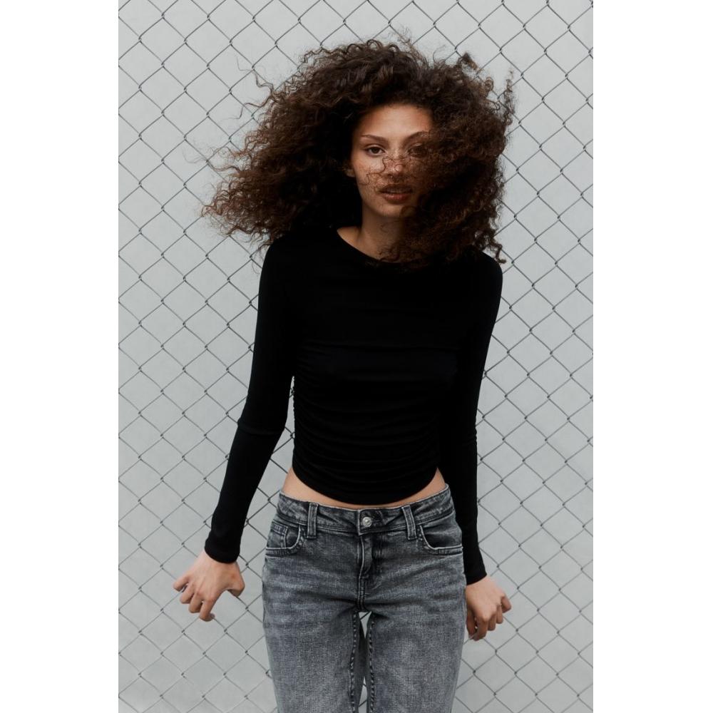 

H M Jersey Gathered Top Black