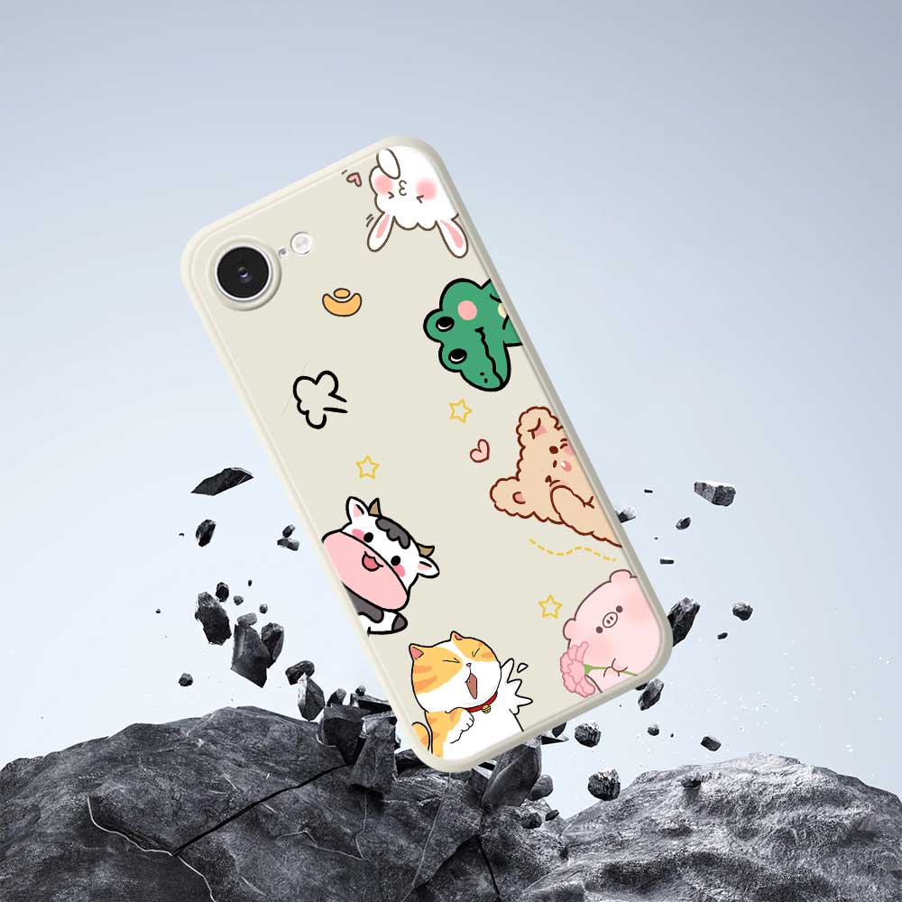 For iPhone 16e Case Animal Gathering Pattern Printing Straight Edge TPU Phone Back Cover