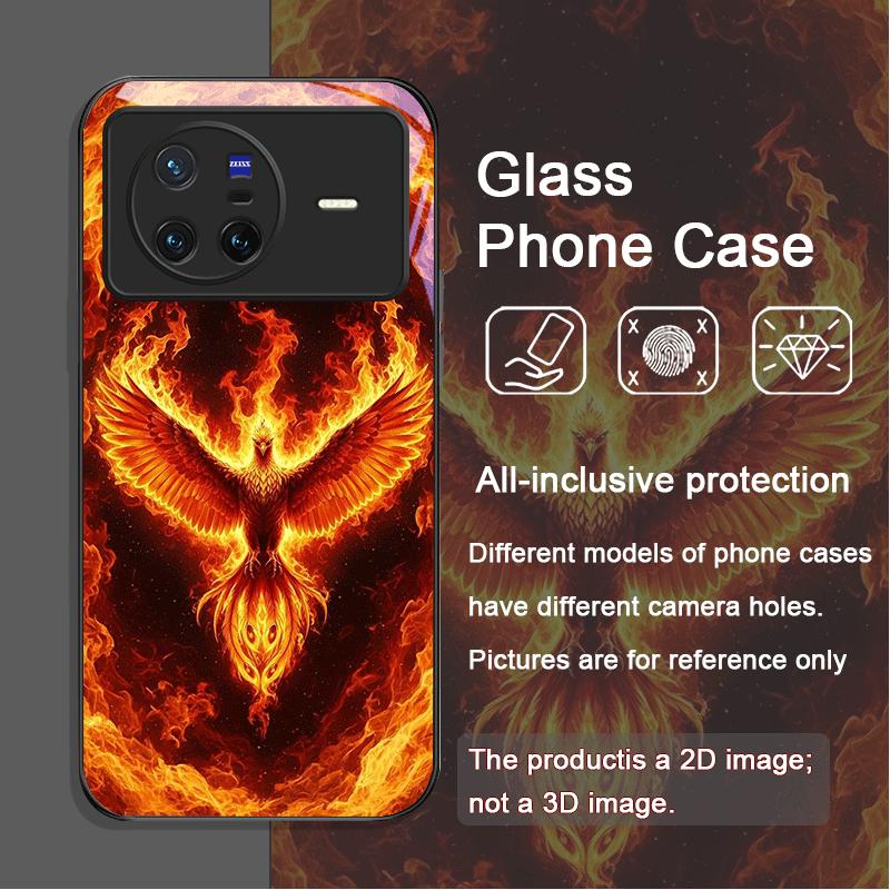 

Aesthetic Phoenix Fire Feather Pattern Tempered Glass Phone Case for OPPO Reno 13F 12 11 10 ProPlus Find X8 X5 X3 PRO Lite Cover Oppo A60 4G