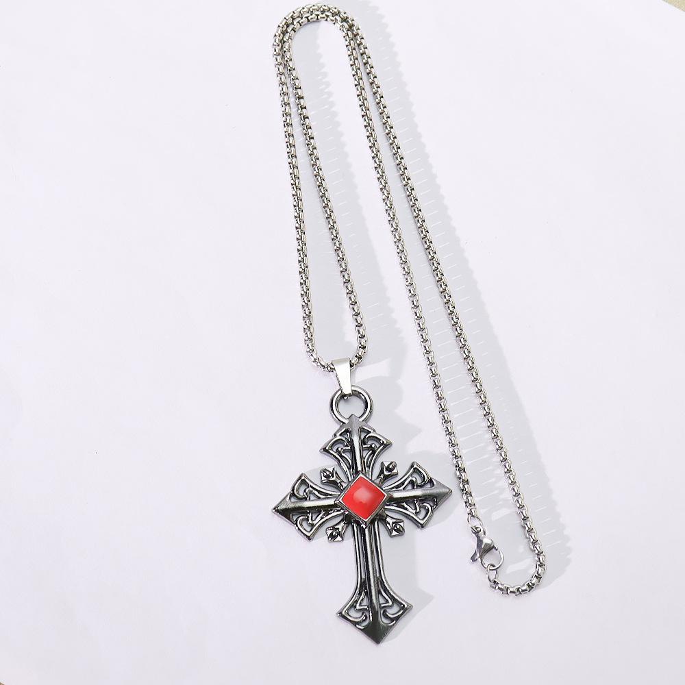Hip Hop Style Personalized Cross Pendant Necklace - Retro European & American Versatile Sweater Chain