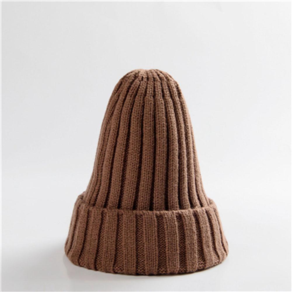 Trendy Autumn Winter Solid Edge Curl Woolen Knitted Skullies Beanies Unisex Ear Protection Warm Fitting Hood Hat