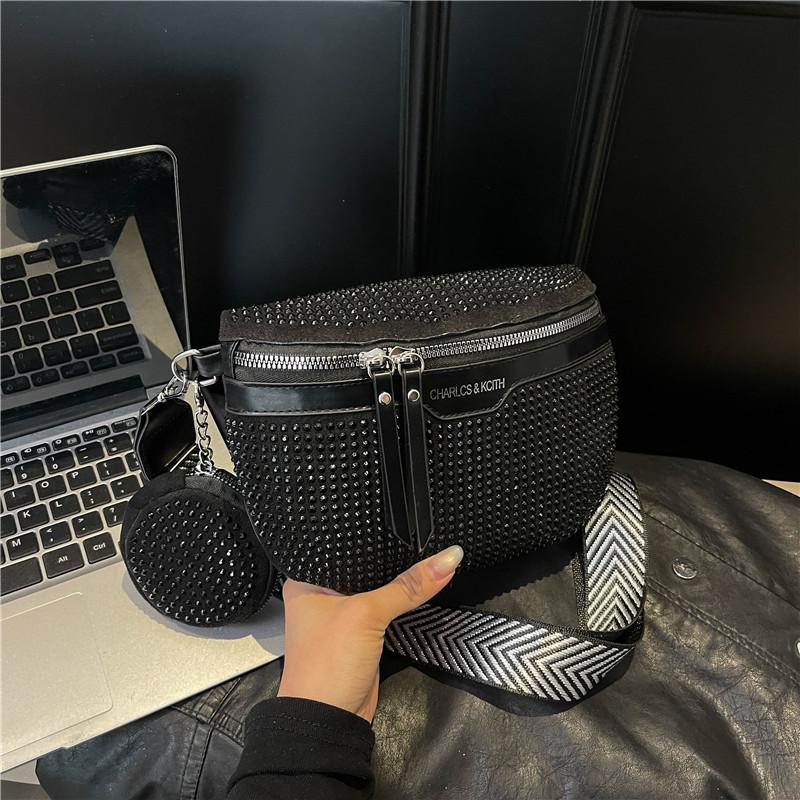 

2025 New Fashion Trend Casual Simple Two-piece Set Crossbody Shoulder Bag Trend Bright Diamond Fanny Bag Ladies чёрный