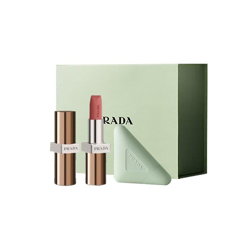 Набор макияжа Prada Бальзам для губ + крем для рук подарочный набор, легко наносится Двухпредметный набор: Не коричневая Ограниченная серия #B107 Naked Brown 3,8 г + Крем для рук 50 мл коричневый