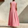 Women Sleeveless Maxi Dress V Neck Loose Fit Wide Swing Casual Summer Vacation Long Dress with Pockets