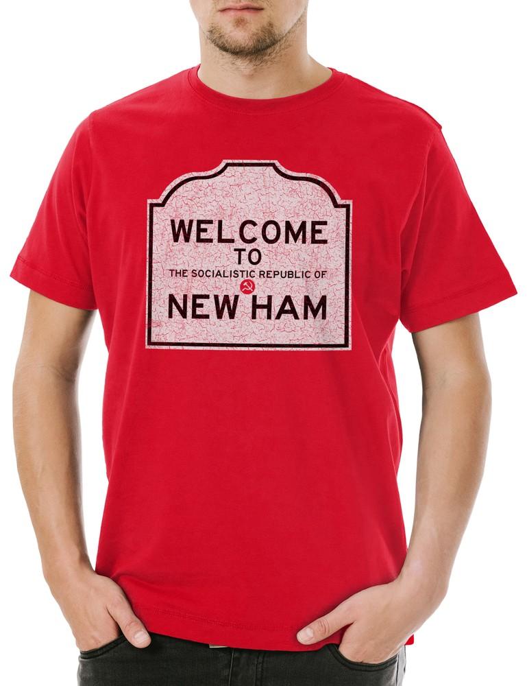 

Socialistic Republic Of New Ham Men s T-Shirt West The Schild Road Sign Society XL