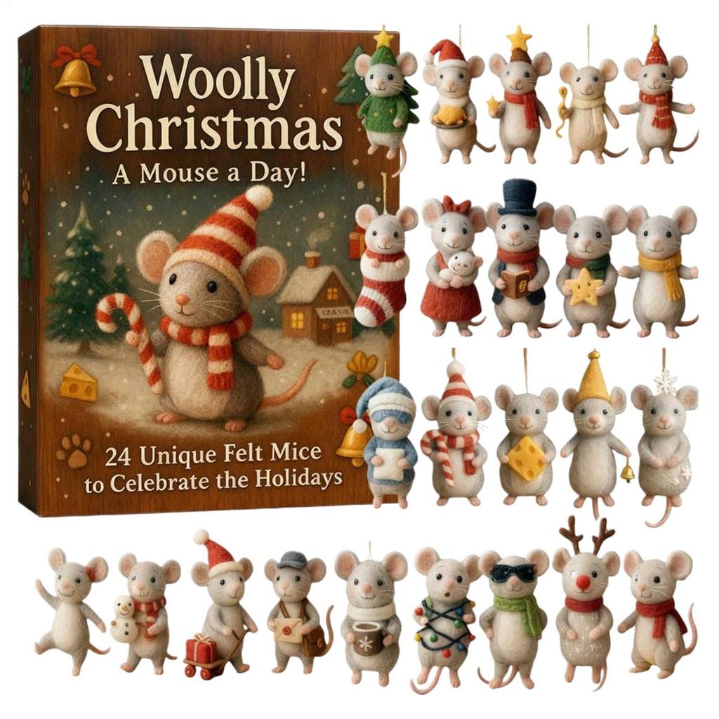 Mäuse Weihnachtskalender 24 Tage 2D Acryl-Anhänger Weihnachtsbaum-Anhänger für Urlaubsgeschenk Festival Heimdekorationen
