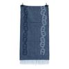 HERMES Logo Embroidery Crazy Chain Cashmere Fringe Scarf blueUsed