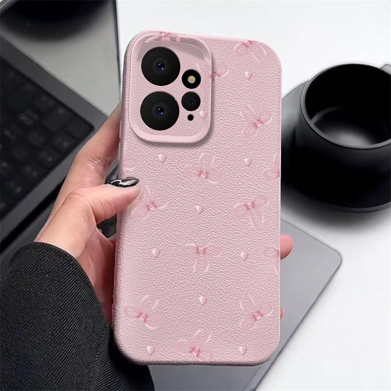 Bowknot Print Slim TPU Soft Leather Texture Case For Xiaomi 13T Pro Poco X6 Redmi Note 14 13 Pro 12 11 Matte Shockproof Lens Protection Phone Cover