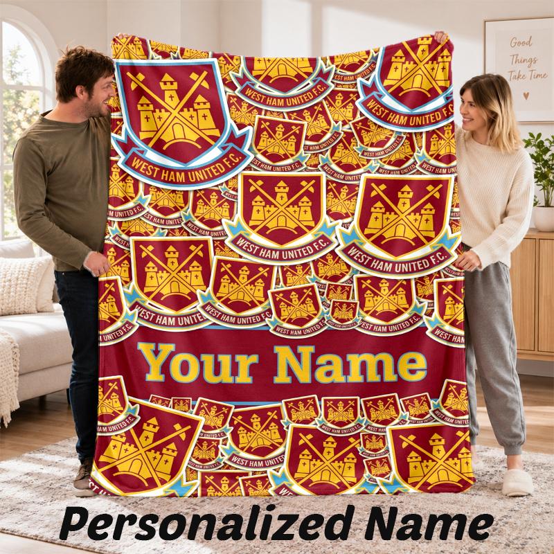Custom Name West Ham United Flannel Throw Blanket Personalized Text Soft Blanket Bed Sofa Gift