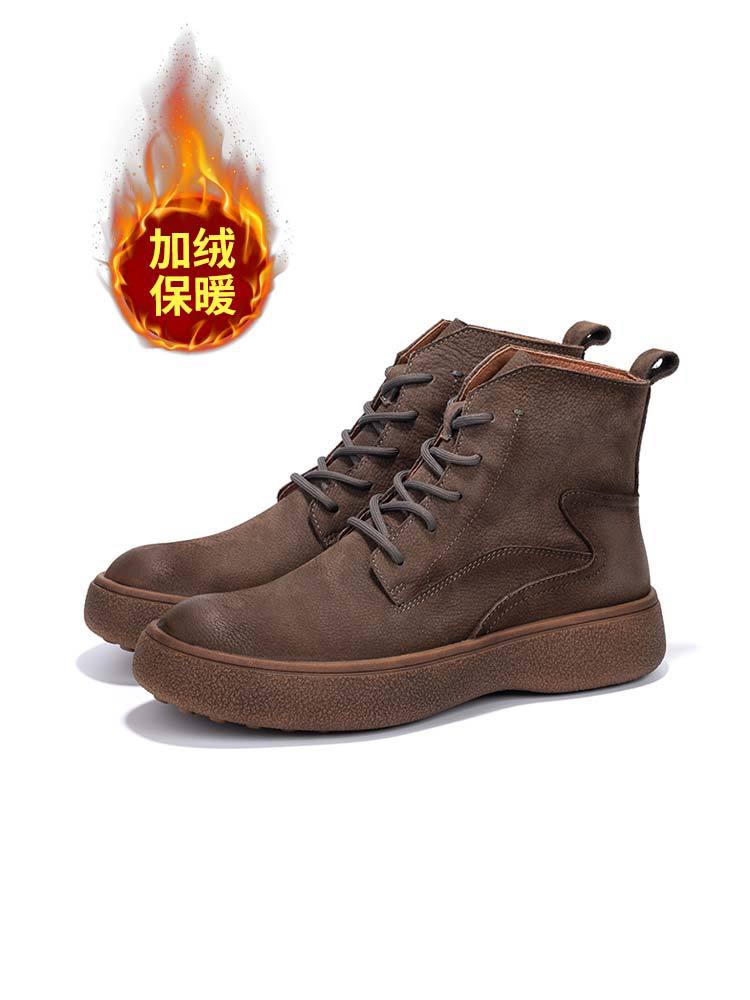 Leather Martin Boots Men's Autumn and Winter New Short Boots British Retro Velvet Warm Platform Men's Shoes