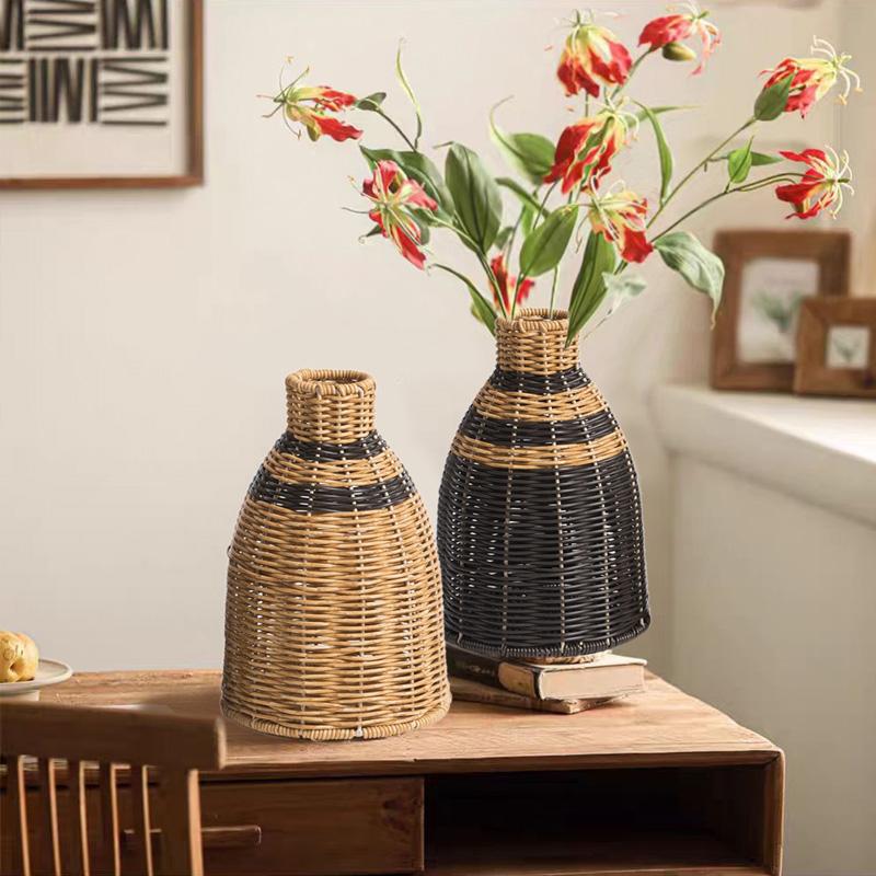 Hand-Woven Vintage Premium Vase Living Room Decor Faux Rattan Flower Vase Home Decor