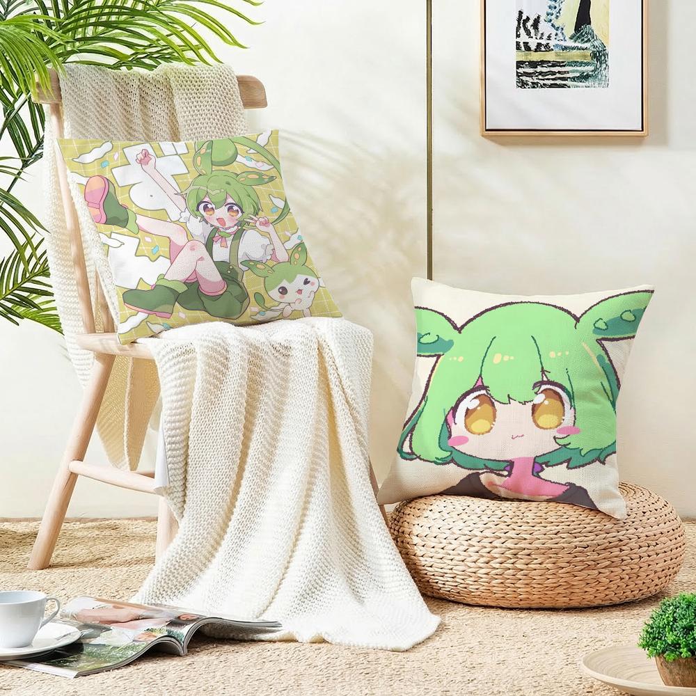 Cute ZZundamon AnimeS Cushion Cover Breathable and skinfriendly linen pillowcase square removable and washable cushion