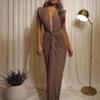 2024 European and American Deep V Pleated Flash Fabric High-End Dress