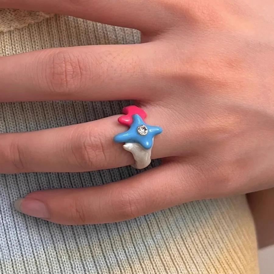 Boho Cute Romantic Macaron Color Love Heart Enamel Opening Rings for Women Charm Trendy Personality Y2K Finger Jewelry Girl Gift