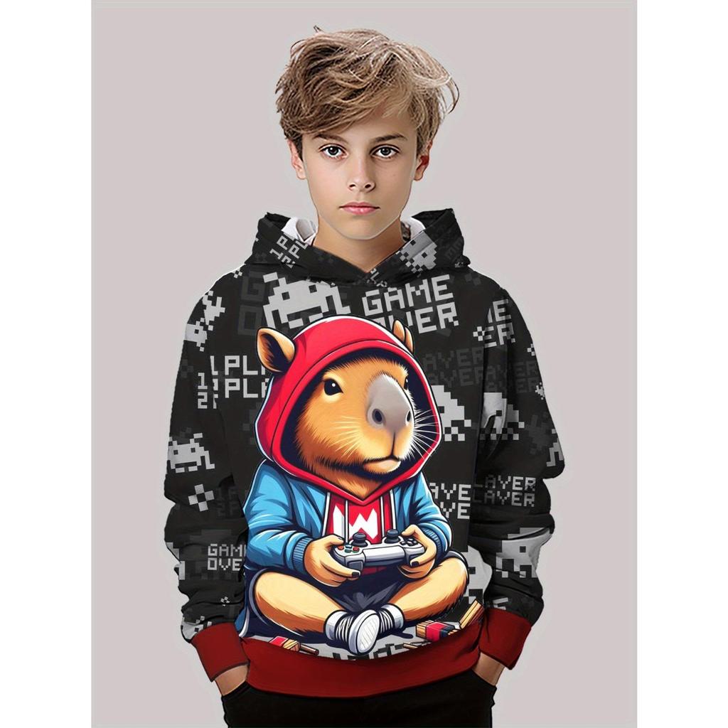 New 3D printed hooded sweatshirt, fashionable long sleeved hooded sweatshirt, comfortable pullover for boys and girls, children's hoodie