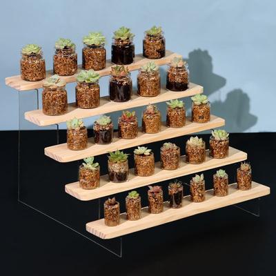 Wooden Display Stand Riser Jewelry Showcase Storage Holder Collectibles Shelf Organizer Dessert Cupcake Perfume Storage Rack