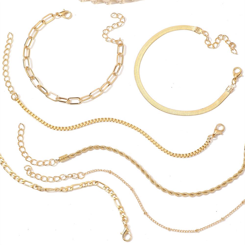 Bohemian Minimalist Women's Metal Chain Bracelet Set - 6 Multi-layer Hand Jewelry