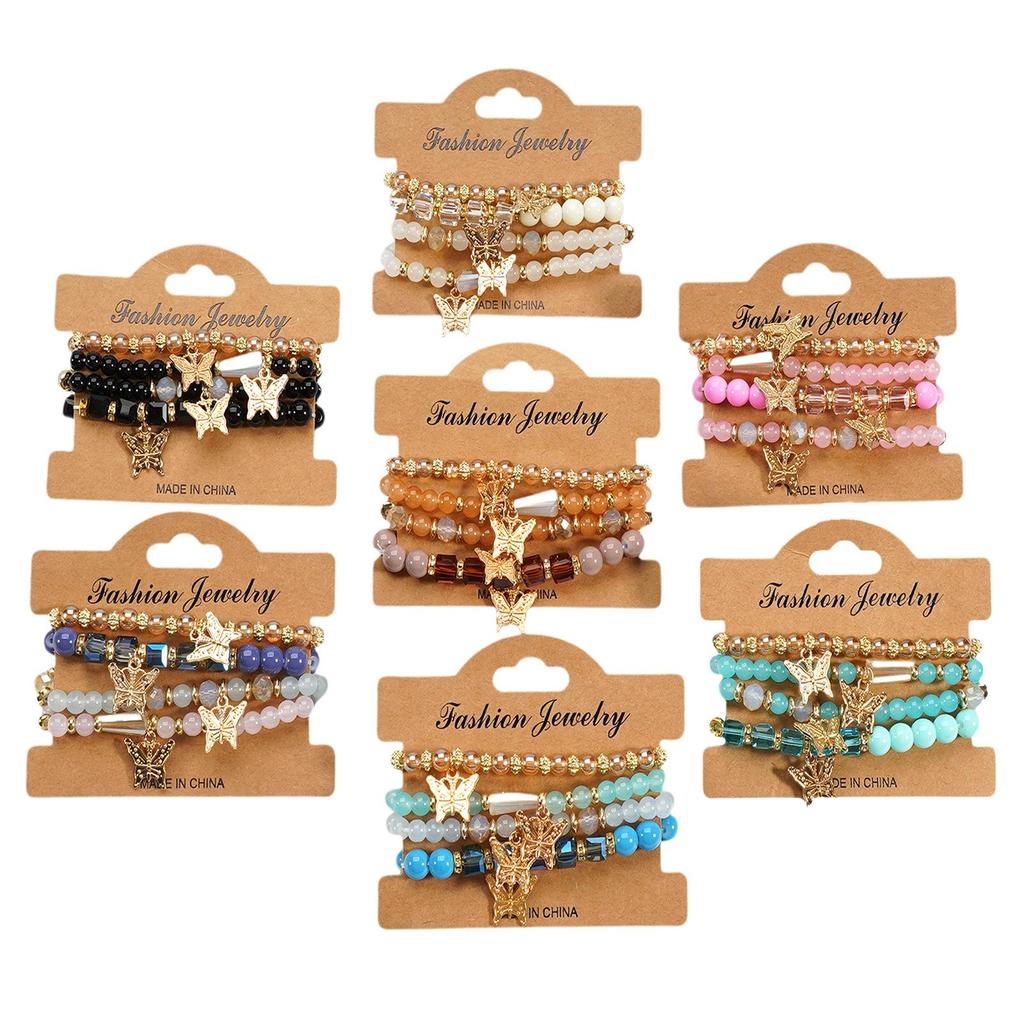 Bohemian Multi-layer Beaded Bracelet with Butterfly Pendant