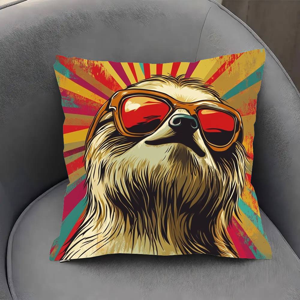 Funny Sloth DJ Pillow Case Sofa Cushion Cover Room Home Decoration