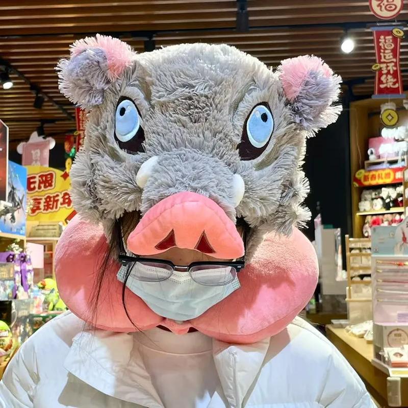 Cosplay Hashibira Inosuke Cosplay Hashibira Inosuke Hooded U-Shaped Neck Pillow - Cartoon Shawl Nap Blanket Office At Home Gift