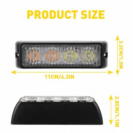 Amber/White 4LED Beacon  Car Warning Hazard Flash Strobe Brake Light