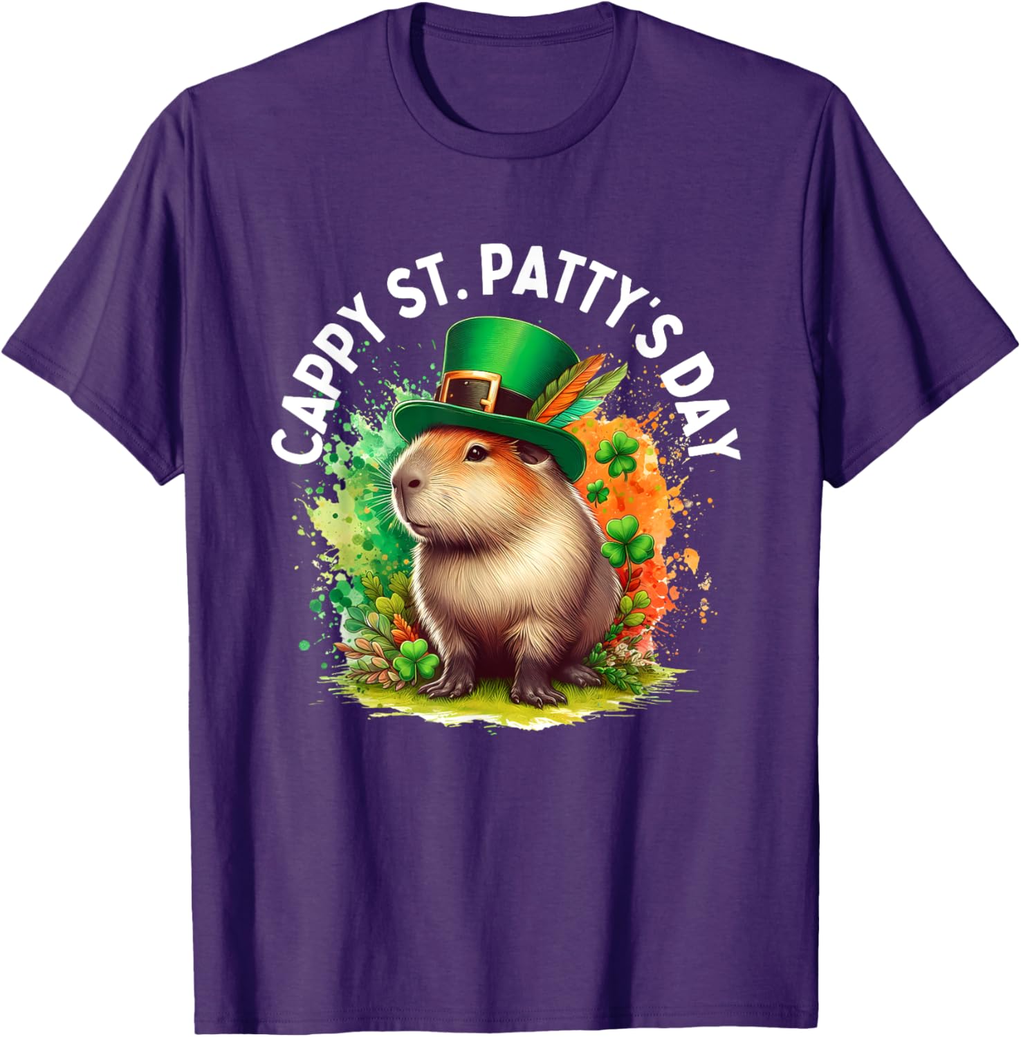 Cappy St Patty s Day Capybara Graphic Tee Irish Clover Men Women Casual Short Sleeve T-Shirt S