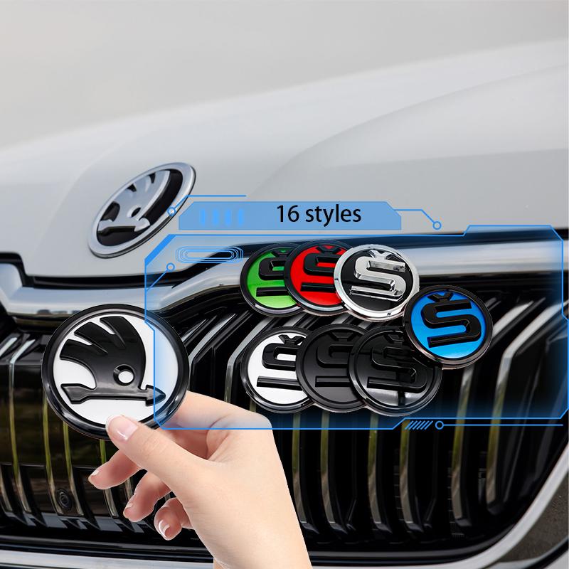 2025 New 8cm 9cm 10cm Emblem Car Front Hood Badge Rear Trunk Sticker For Skoda S Skoda Kodiaq Fabia Kamiq Karoq Octavia 3 A5 Rap