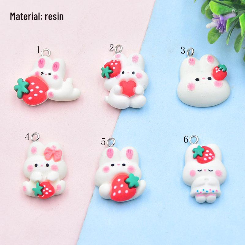 Colorful Resin Strawberry Rabbit Charm Earring & Keychain Accessory - DIY Jewelry