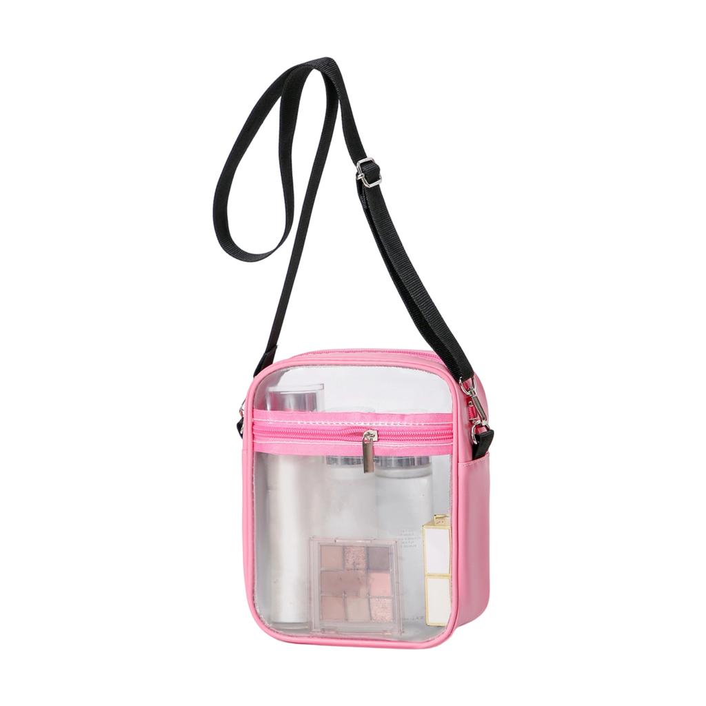 Transparent PVC Crossbody Bag Small Square Shoulder Bag Adjustable Strap Lightweight Clear Purse with Zipper Pocket for Daily Use