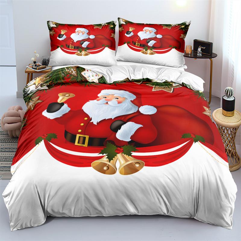Duvet Cover Set 3D Santa Claus Merry Christmas Single Double Size Holiday Atmosphere Decoration Soft And Comfortable