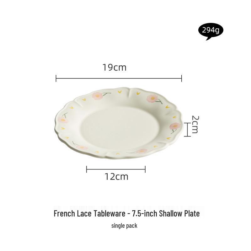 Hand-Painted Floral Tableware: French Countryside Plate & Lace Ceramic Rice Bowl