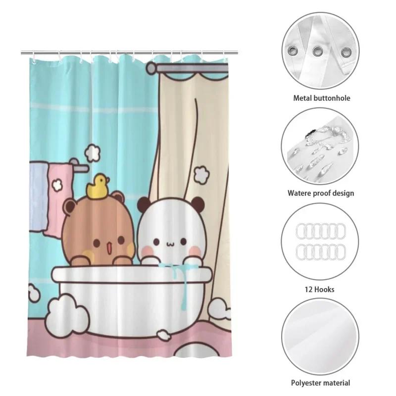 PO01 Shower Curtain Bathroom  Cute Bear Pnada Bubu Dudu Decor Modern Household Items Bathroom Curtain Graduation Gift Festival