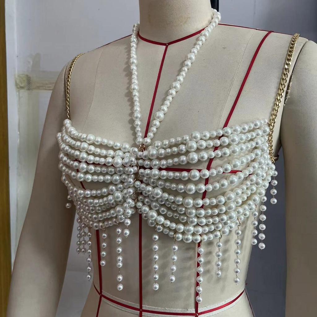 Multipurpose Stylish Pearls Body Chain with Tassels Designs Fashion Decoration for Evening Gowns and Party Wear