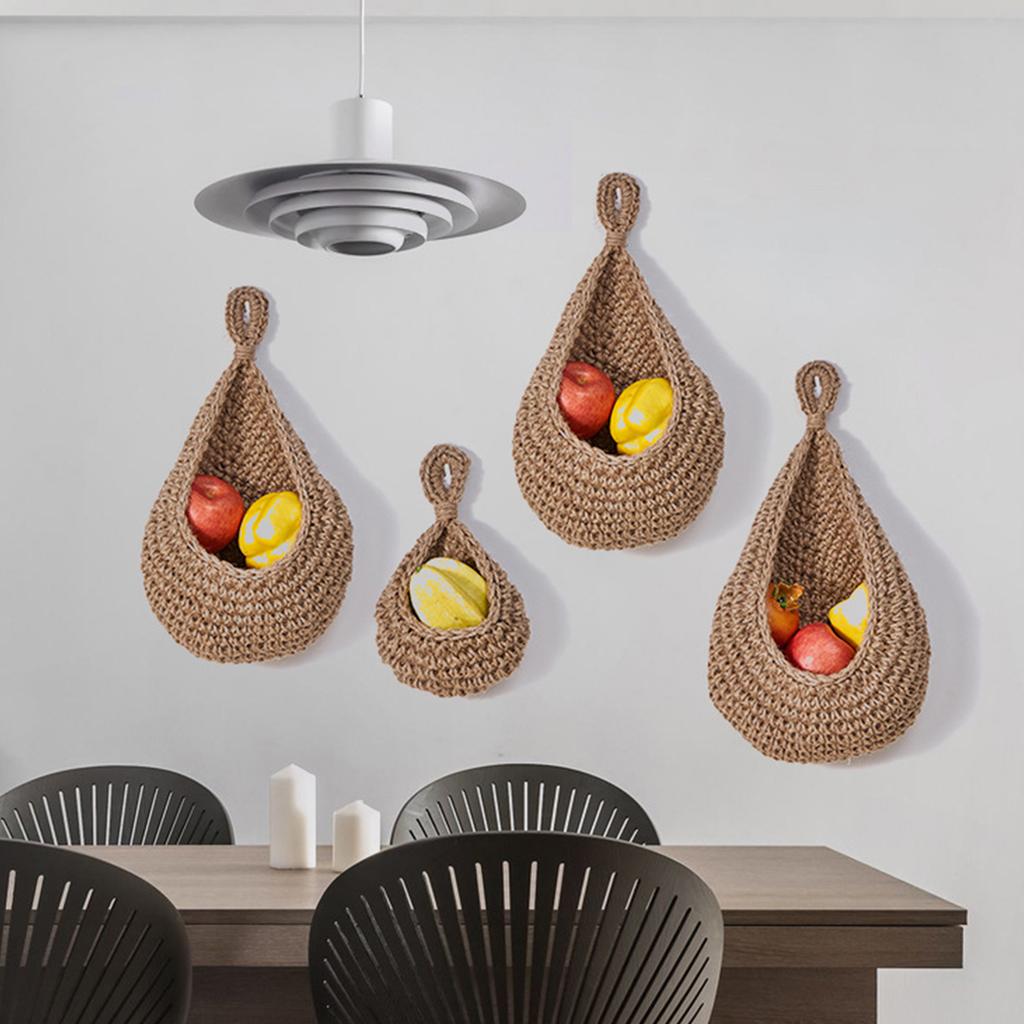 Space Saving Hanging Fruit Basket Craft of Sturdy Jutes Rope With Breathable Mesh Designs for Kitchen or Balcony